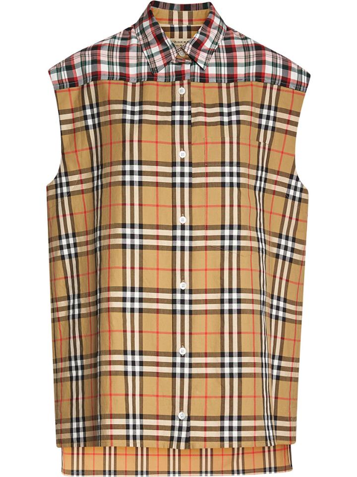 Burberry Contrast Check Sleeveless Shirt - Yellow & Orange