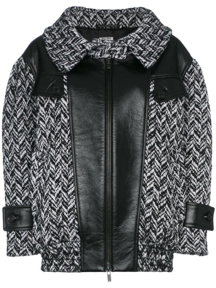 Miu Miu Tweed Napa Leather Coat - Nero