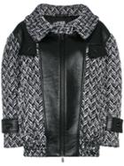Miu Miu Tweed Napa Leather Coat - Nero