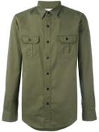 Saint Laurent Slim Fit Military Style Shirt, Men's, Size: Large, Green, Cotton