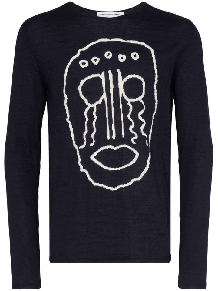 Comme Des Garçons Shirt Mask Print Knitted Woollen Jumper - Blue