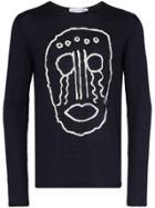 Comme Des Garçons Shirt Mask Print Knitted Woollen Jumper - Blue