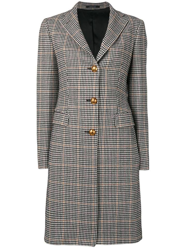 Tagliatore Checked Single Breasted Coat - Black