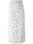 Maticevski Bead Embellished Floral Pencil Skirt, Women's, Size: 10, White, Polyester/nylon/spandex/elastane