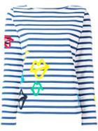 Ports 1961 Lips Print Striped Sweatshirt, Women's, Size: Large, White, Cotton/polyurethane