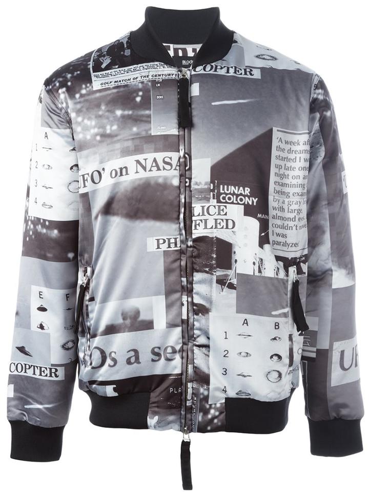 Blood Brother Police Print Bomber Jacket, Men's, Size: Large, Black, Cotton/polyester/spandex/elastane