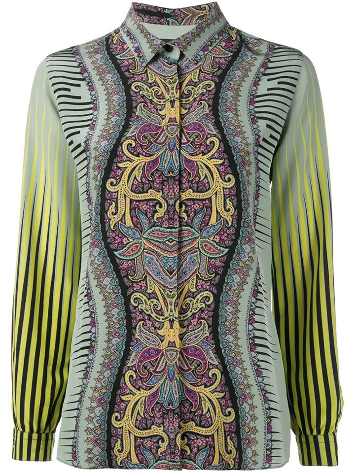Etro Contrast Print Shirt, Women's, Size: 40, Green, Silk