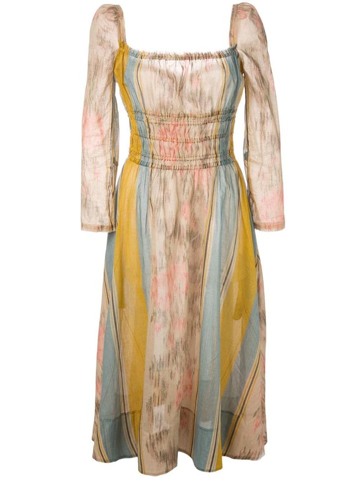 Brock Collection Ruched Midi Stripe Dress - Brown