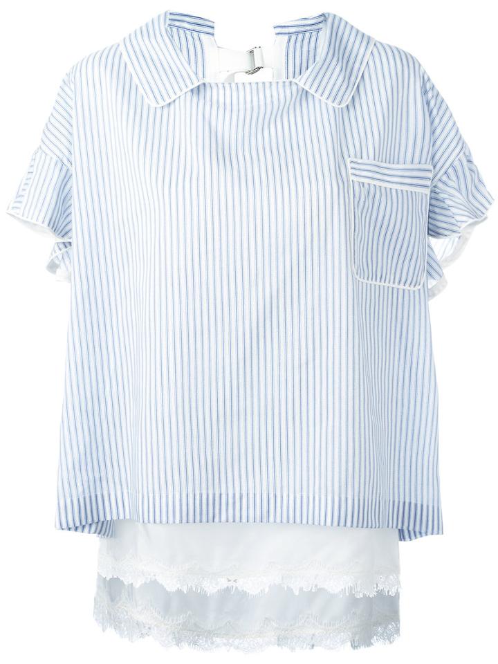 Sacai Striped Collar Top, Women's, Size: 3, Blue, Polyester/nylon/cupro