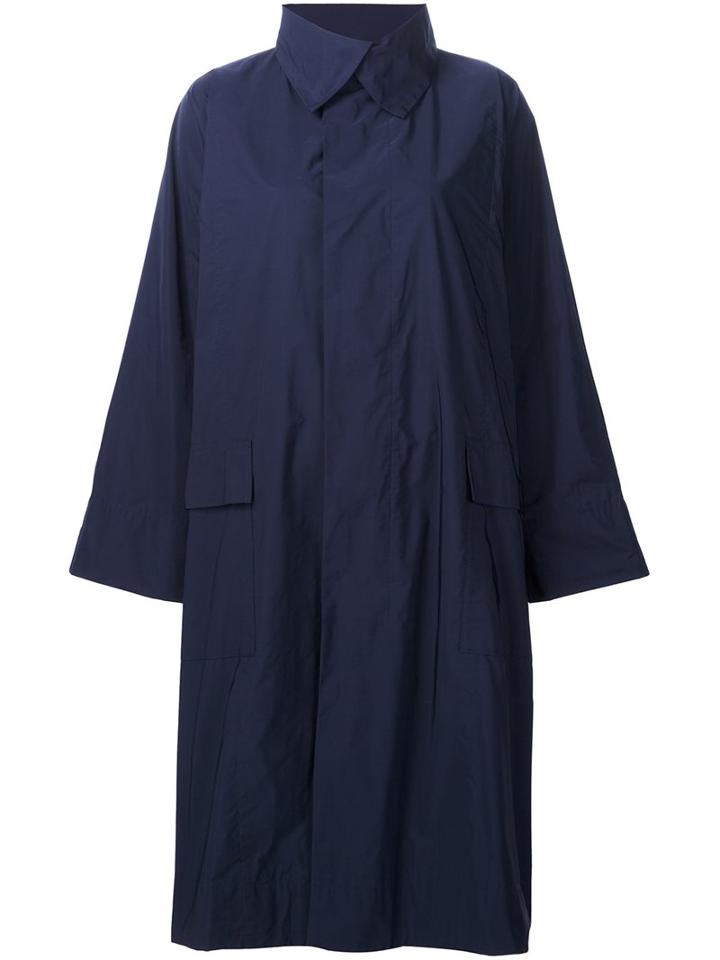 Issey Miyake Concealed Fastening Coat, Women's, Size: 2, Blue, Polyester