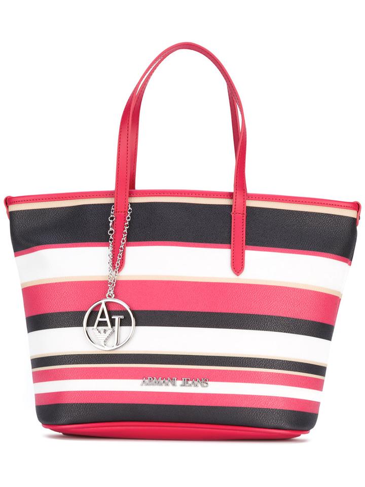 Armani Jeans - Striped Tote - Women - Cotton/polyester/polyurethane/pvc - One Size, Red, Cotton/polyester/polyurethane/pvc