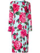 Dolce & Gabbana Large Rose Longsleeved Shift Dress - Blue