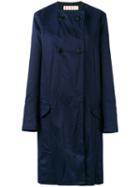 Marni Collarless Buttoned Coat, Women's, Size: 44, Blue, Cotton/linen/flax/viscose