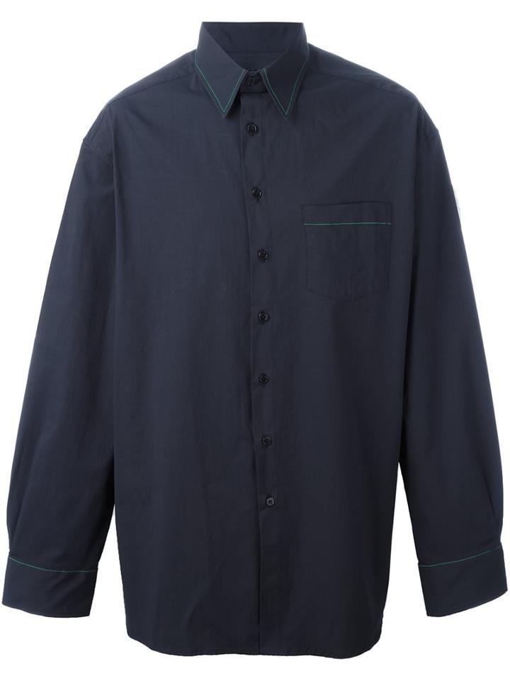 Raf Simons Contrast Stitch Shirt, Men's, Size: 44, Blue, Cotton/polyurethane