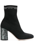 Miu Miu Knit Fabric Boots - Black