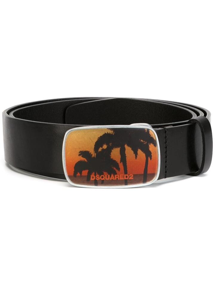 Dsquared2 Palm Tree Buckle Belt, Men's, Size: 85, Black, Leather