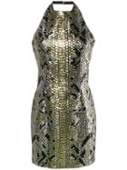 Balmain Python-effect Sequinned Halter Neck Dress, Women's, Size: 34, Grey, Viscose/polyester/cotton