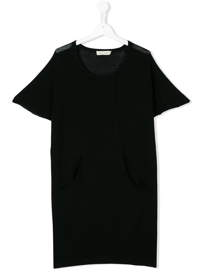 Andorine Open Knit T-shirt Dress - Black