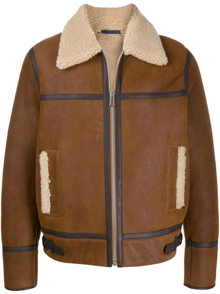 Ps Paul Smith Zip-front Shearling Jacket - Brown