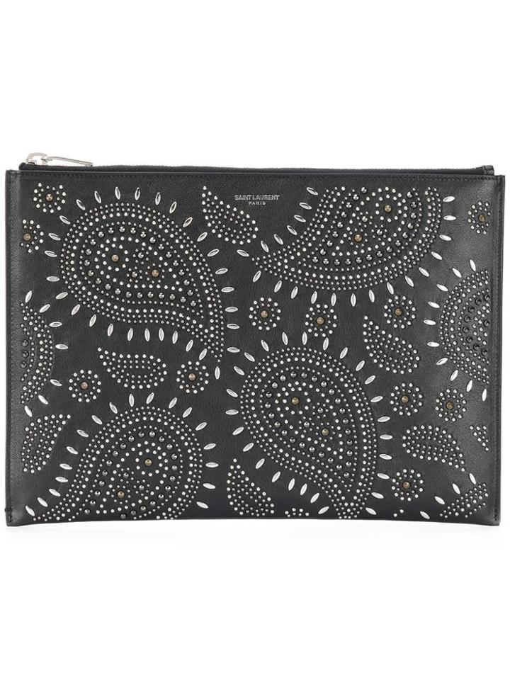 Saint Laurent Studded Paisley Clutch - Black