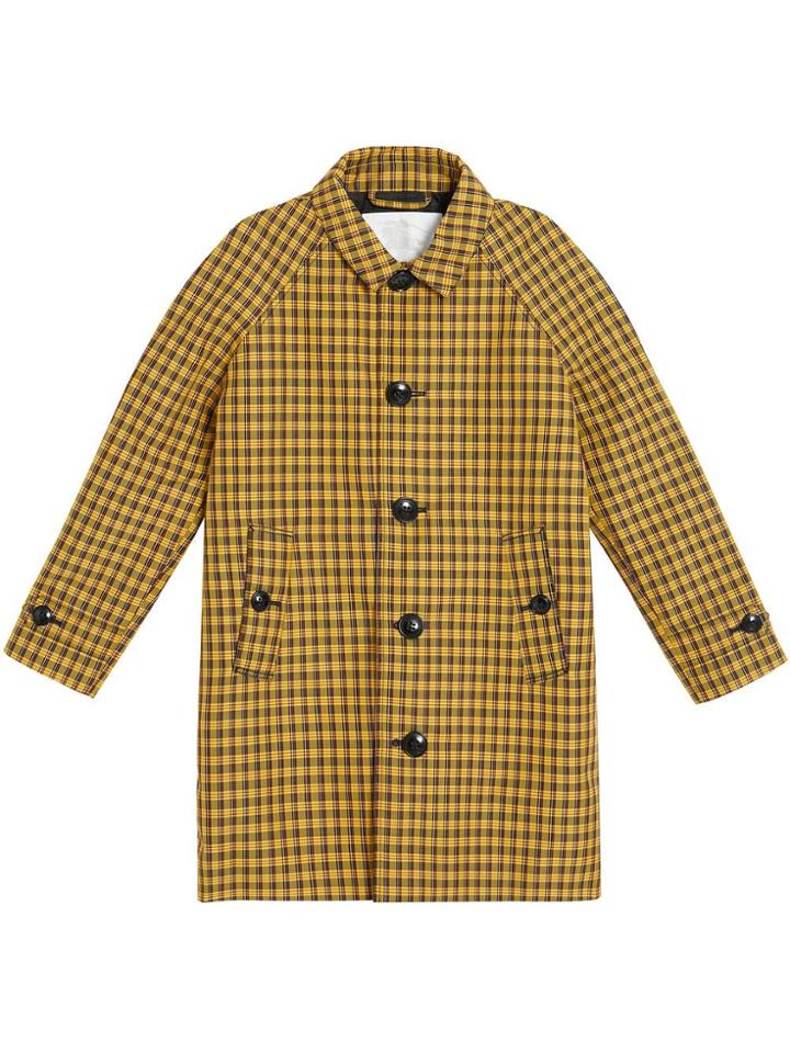 Burberry Kids Shrunken Check Cotton Blend Car Coat - Yellow & Orange