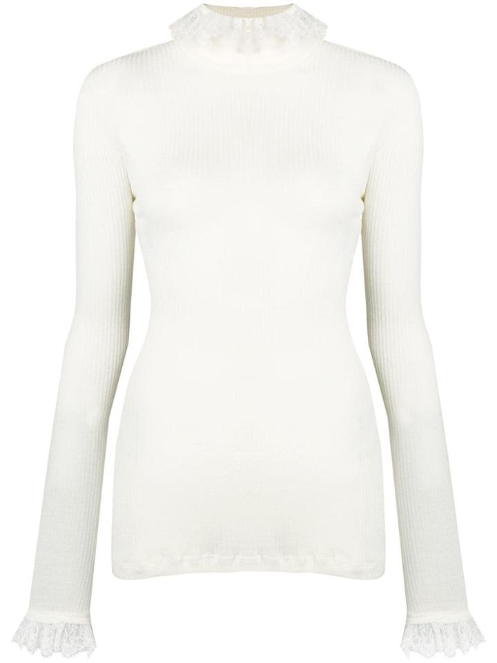 Philosophy Di Lorenzo Serafini Lace Trim Ribbed Turtleneck Top - White