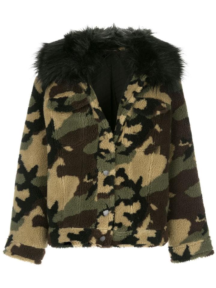 Jocelyn Camouflage Print Teddy Jacket - Green