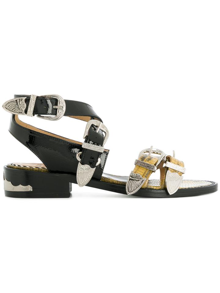 Toga Pulla Buckled Contrast Strap Sandals - Black