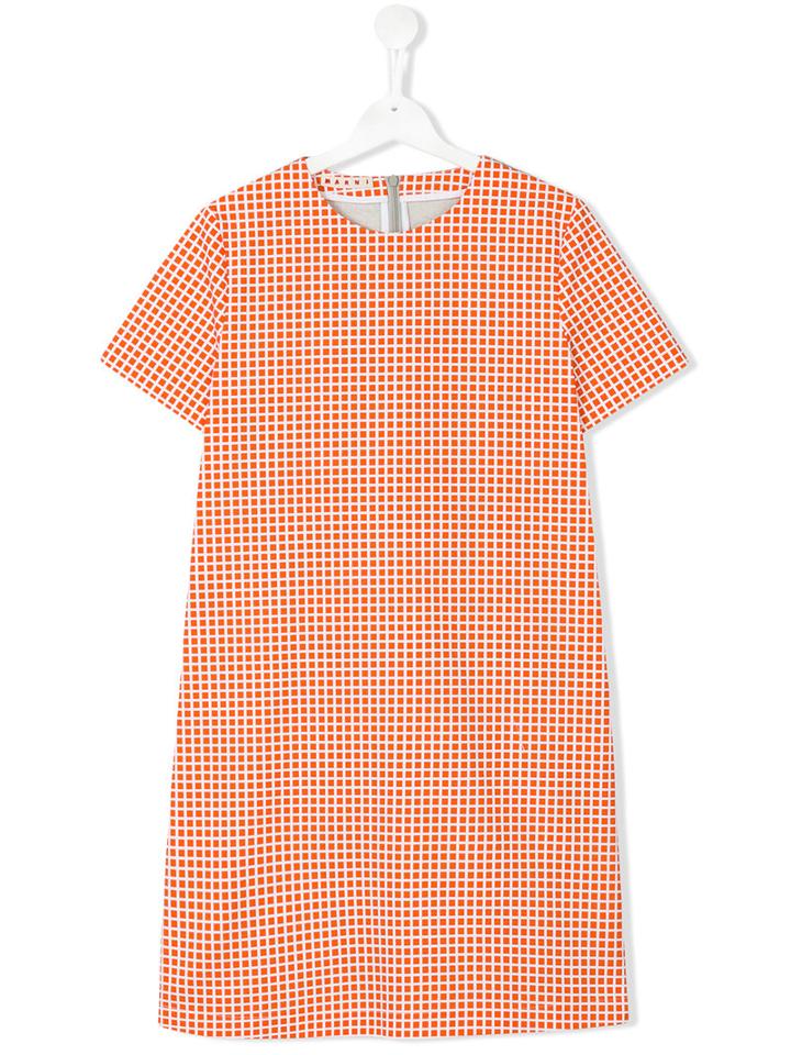 Marni Kids - Grid Print T-shirt Dress - Kids - Cotton - 14 Yrs, Yellow/orange