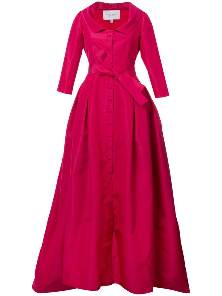 Carolina Herrera - V Neck Neck Solid Faille Gown - Women - Silk - 8, Pink/purple, Silk