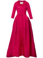 Carolina Herrera - V Neck Neck Solid Faille Gown - Women - Silk - 8, Pink/purple, Silk
