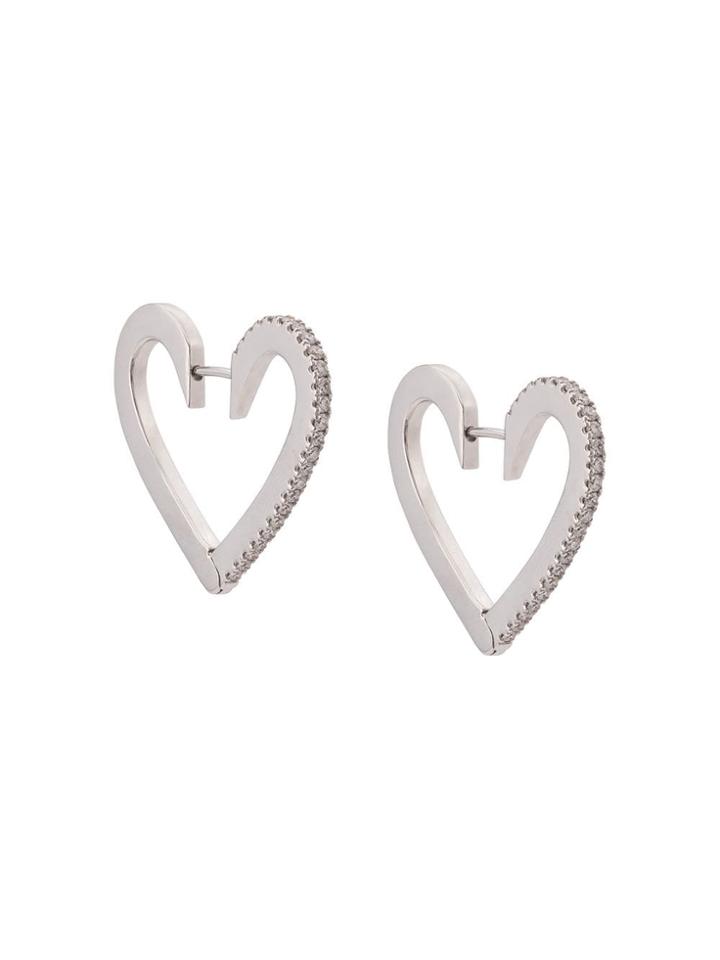 Cadar 18kt White Gold Endless Medium Diamond Heart Hoop Earrings -