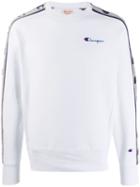 Champion Logo Print Stripe Sweatshirt - White