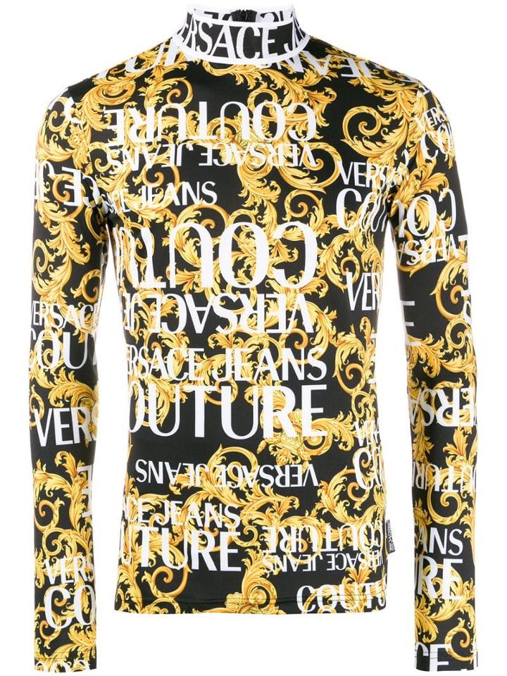 Versace Jeans Couture Baroque Print Mock Neck Top - Black