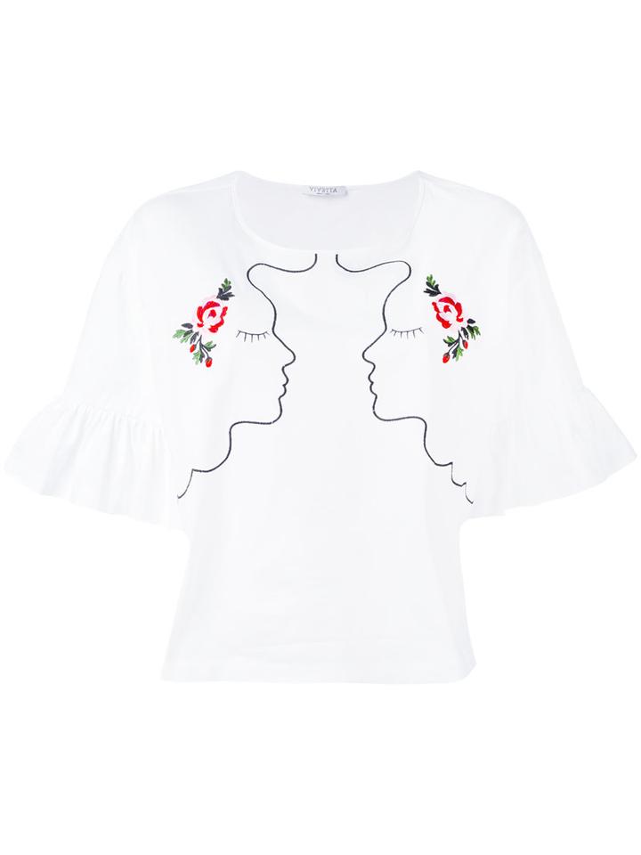 Vivetta - Embroidered Face T-shirt - Women - Cotton - 42, White, Cotton