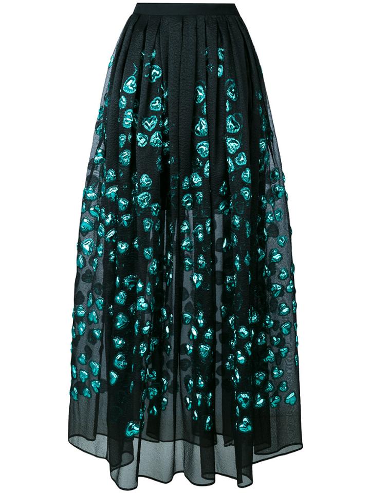 Elie Saab Heart Appliqué Full Skirt - Black