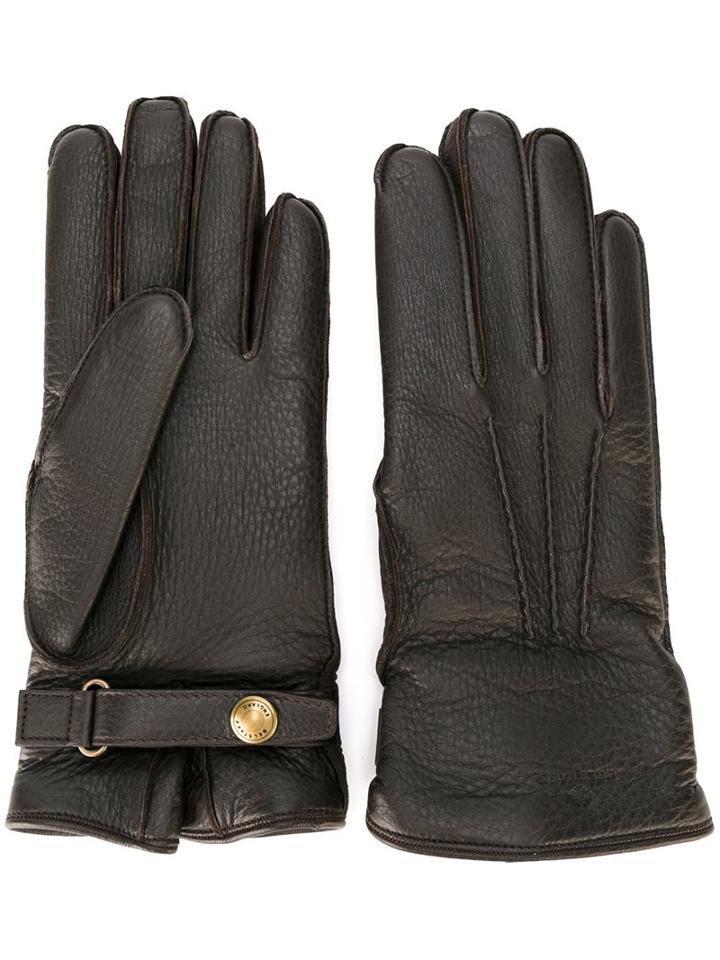 Belstaff Wrap Detail Gloves, Men's, Size: Small, Brown, Leather/cashmere