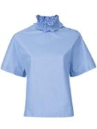 Le Ciel Bleu - Striped Ruffle Trim Blouse - Women - Cotton - 36, Blue, Cotton