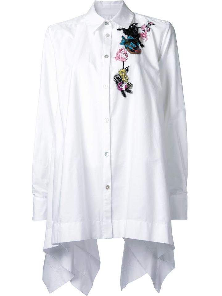 Antonio Marras Embroidered Flowers Shirt, Women's, Size: 44, White, Cotton