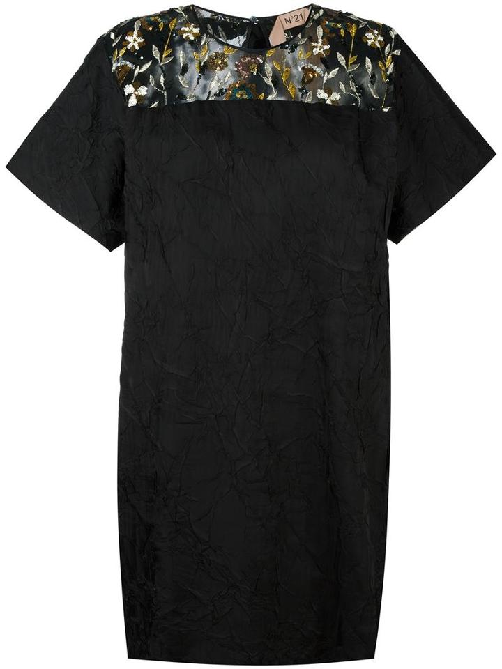 No21 Embellished Panel Shift Dress, Women's, Size: 42, Black, Viscose/polyester/polyamide/polyamide
