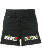 Off-white Rose-embroidered Denim Shorts, Women's, Size: 30, Black, Cotton/spandex/elastane/polyester