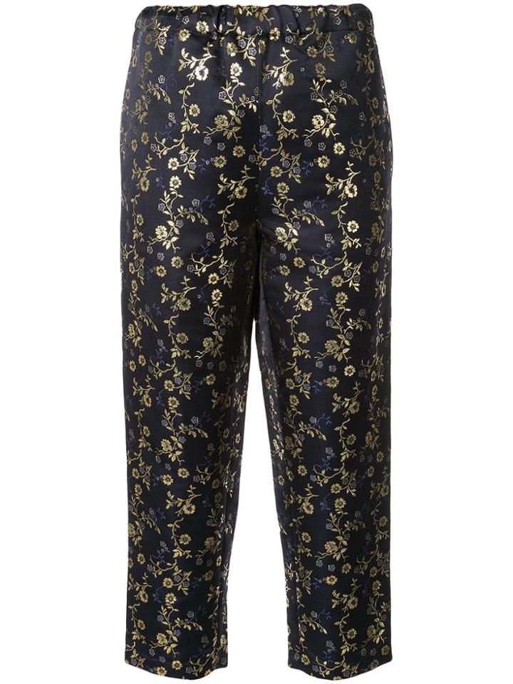 Marni Flower Jacquard Cropped Trousers - Blue