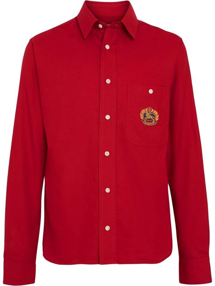 Burberry Embroidered Crest Flannel Shirt