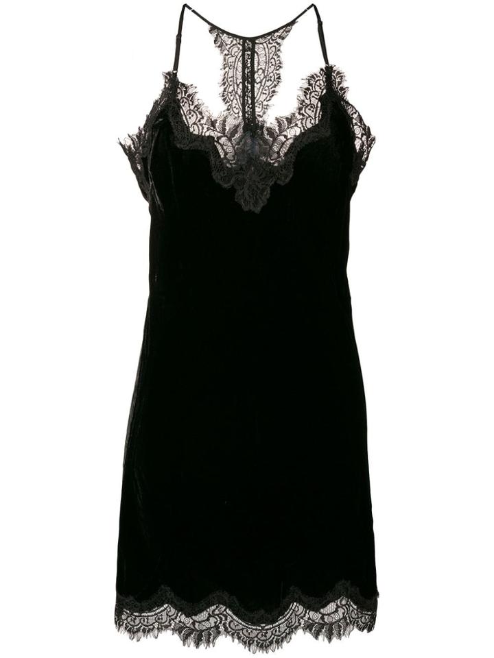 Gold Hawk Lace And Velvet Slip-on Dress - Black
