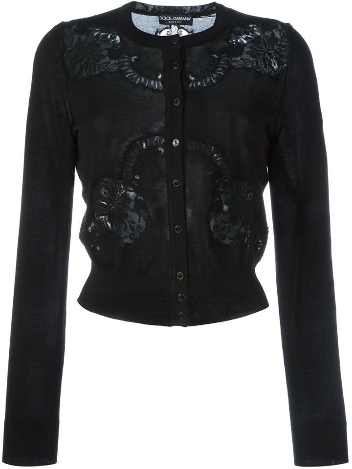 Dolce & Gabbana Floral Lace Inserts Cardigan, Women's, Size: 40, Black, Silk/cashmere