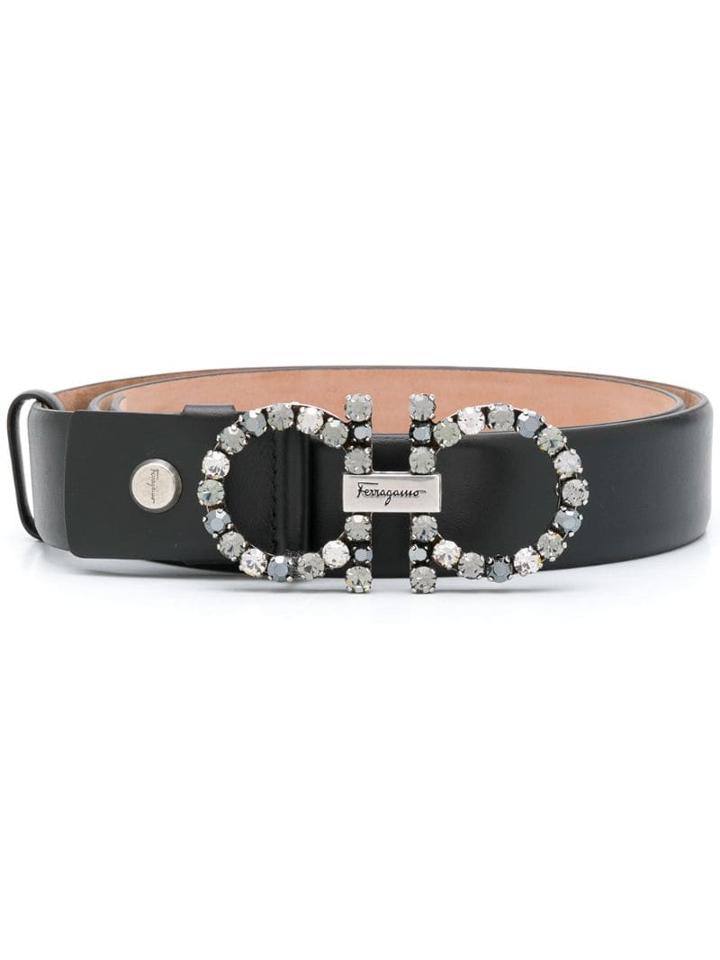 Salvatore Ferragamo Stone Embellished Belt - Black