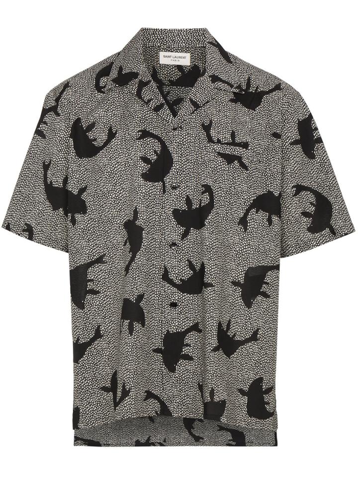 Saint Laurent Koi Print Bowling Shirt - White