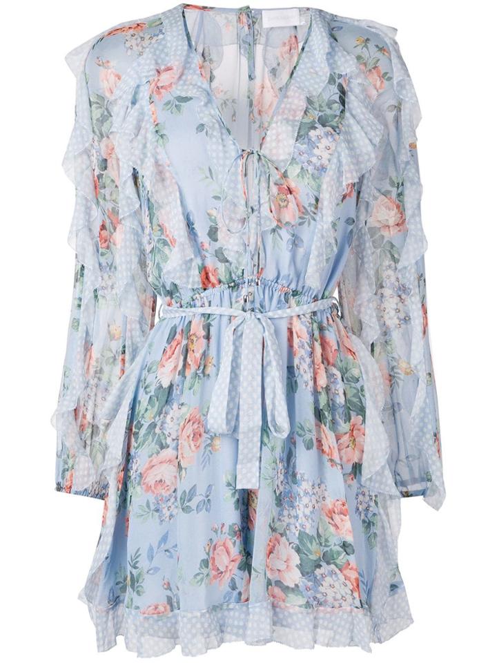 Zimmermann Floral Print Ruffled Playsuit - Blue