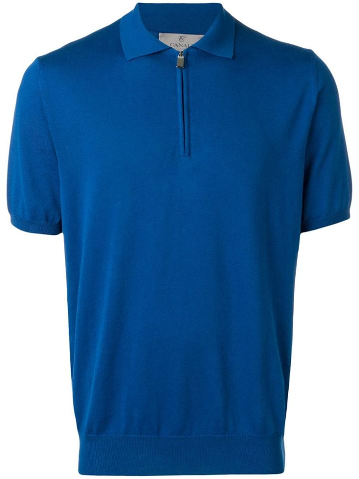 Canali Zip-up Collar Polo Shirt - Blue