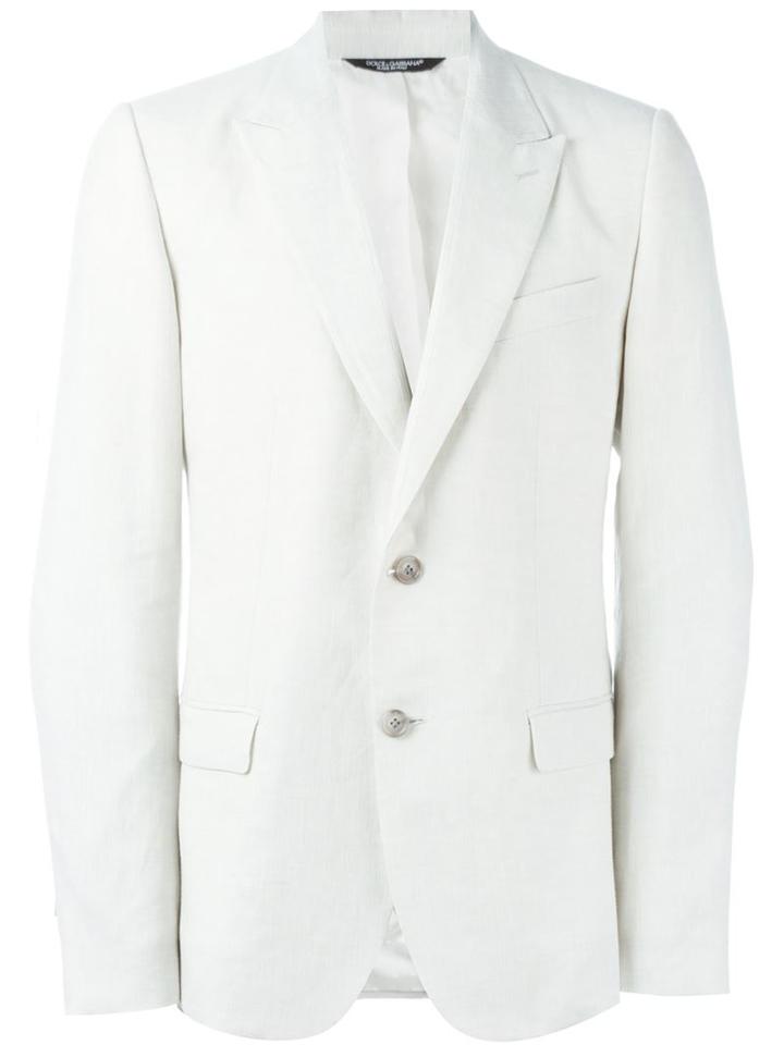 Dolce & Gabbana Classic Blazer, Men's, Size: 54, White, Linen/flax/silk/polyester/viscose